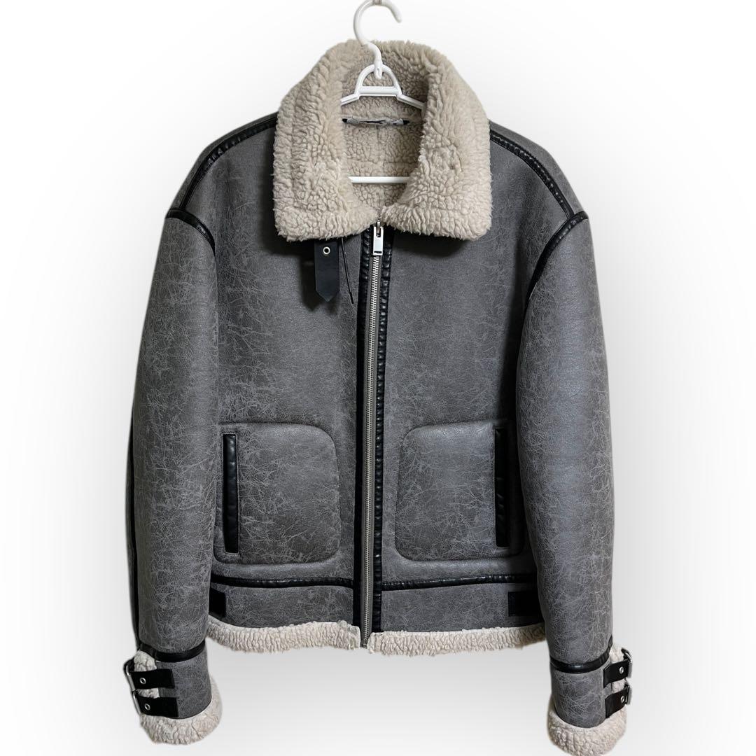 ZARA ザラ B-3 フェイクムートンジャケット XL グレー 裏地ボア - メルカリ
