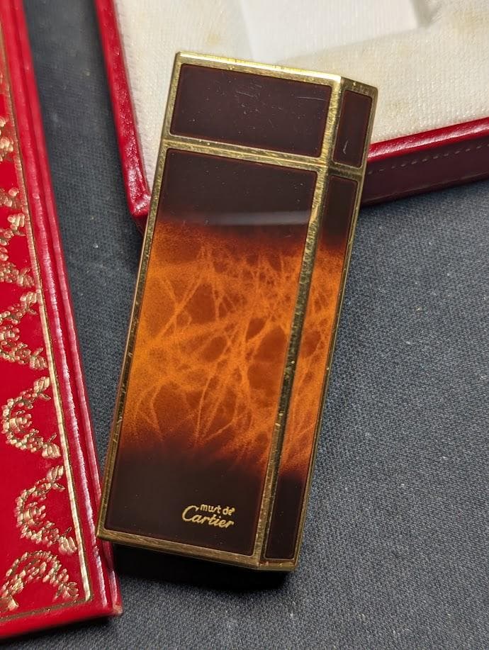 美品【カルティエ本物】ライター/オーバル/ブラウン/ガスライター