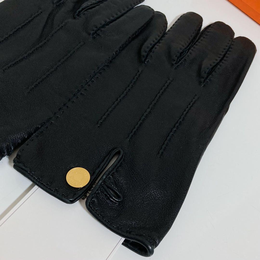 エルメス HERMES ラムスキン セリエボタン グローブ ブラック サイズ9