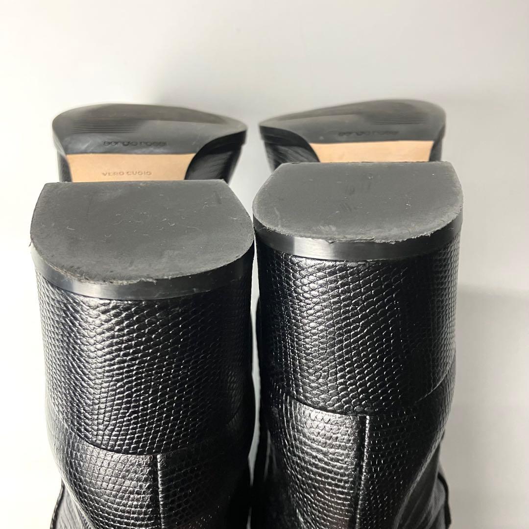 美品】セルジオロッシ リザードロングブーツ ブラックバックル 黒22.5