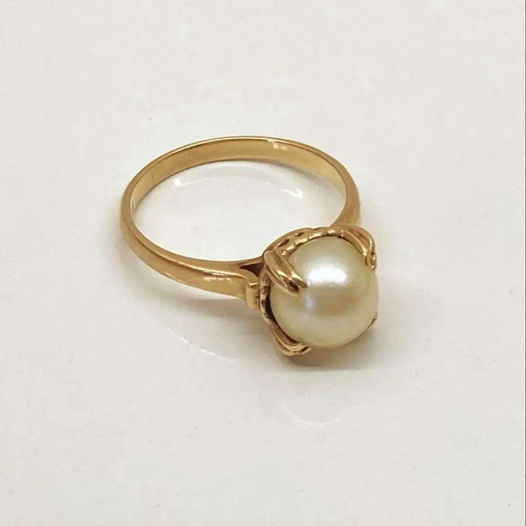 パールリング K18 本真珠 昭和レトロ アンティーク ビンテージリング
