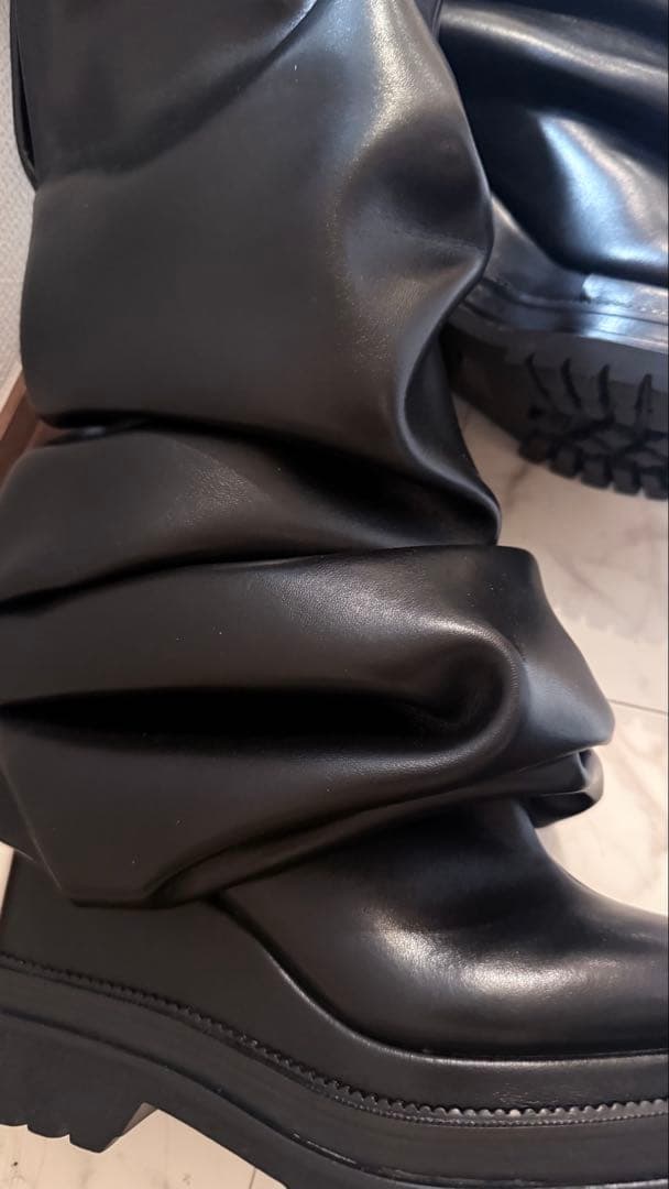 Pooled プールデ ブラックレザー ロングブーツ 37 - メルカリ