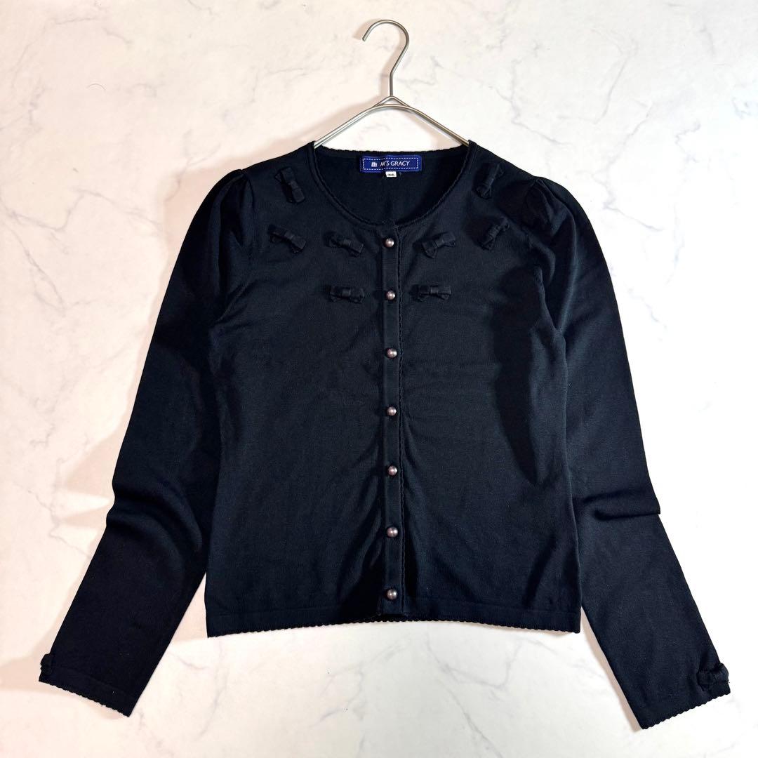 美品 M'S GRACY リボンモチーフ ニットカーディガン 黒 38 - メルカリ