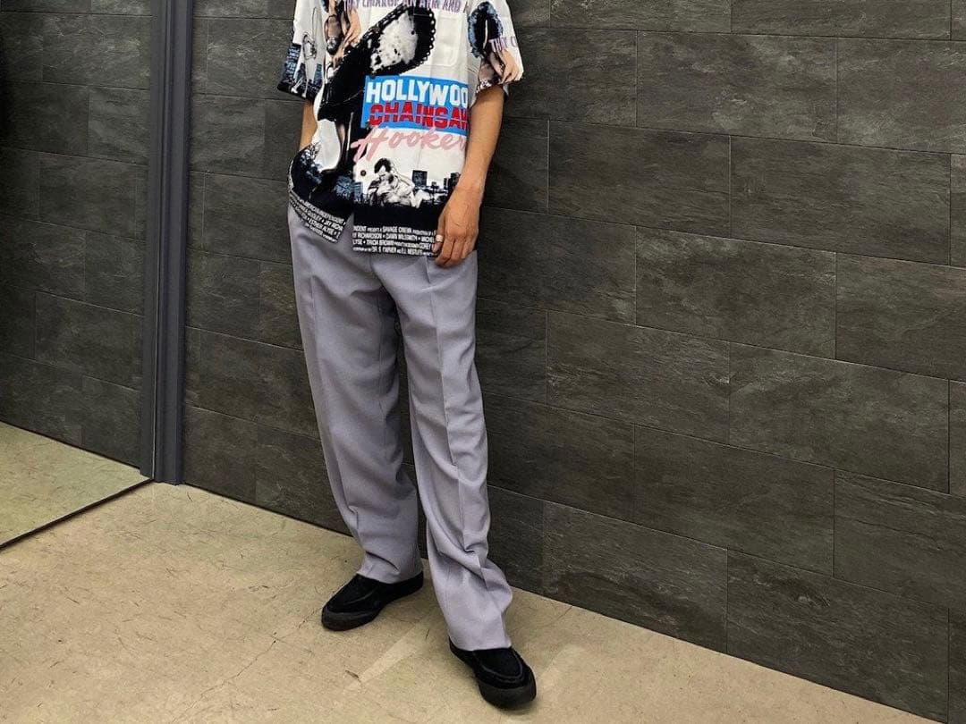 ワコマリア 薄いパープルグレー プリーツ入り スラックス Mサイズ