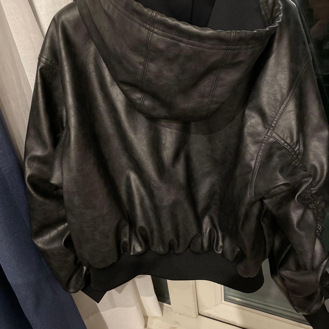 J*J様 adidas フード付きレザージャケット 3XL ブラック