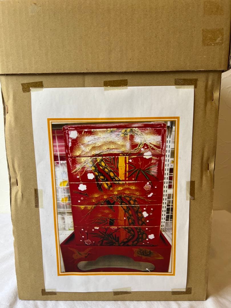 華やかな新年に！新品未使用会津塗五段重箱台付き 慶事松竹梅鶴亀柄