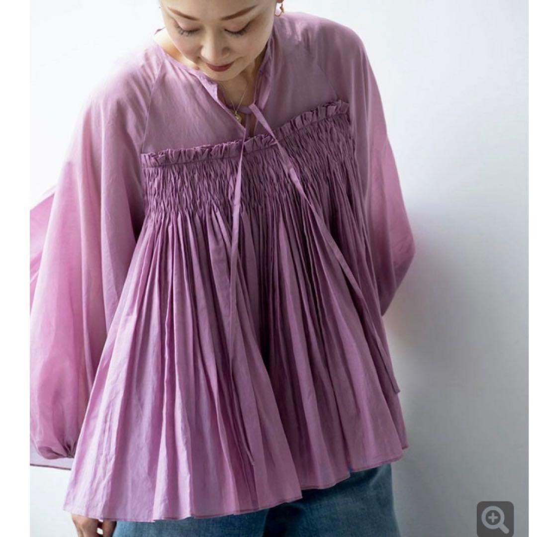 新品】ハグオーワー コットンシルクスモッキングリボンブラウス ピンク