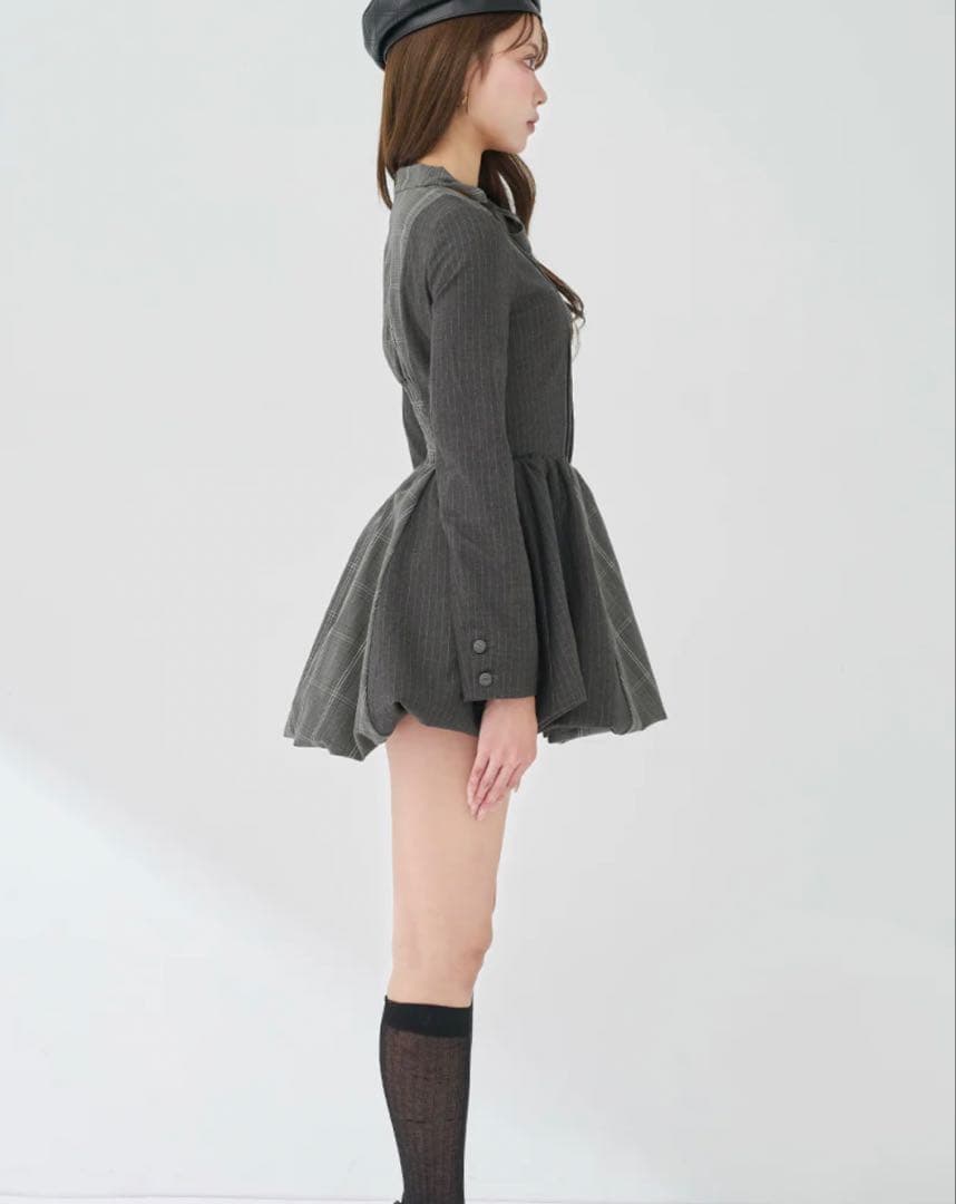 Darich/ダーリッチ チェックストライプバルーンミニワンピース GRY F