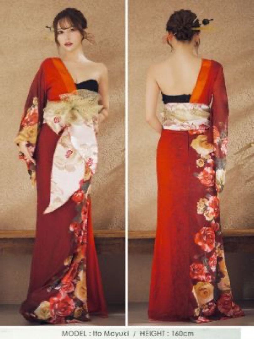 Tika 花魁セクシーワンショルダーフラワー和装ドレス [3点セット] Tika