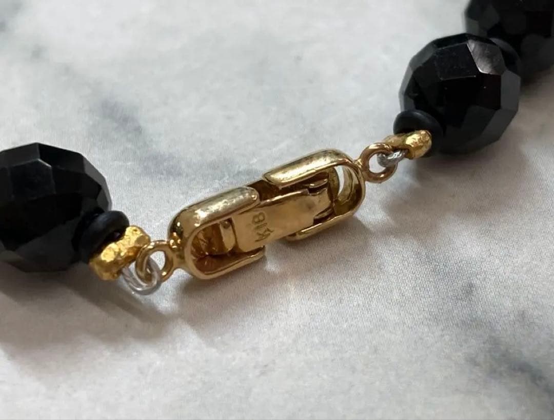 m*k様 K18 ファセットカット 黒ビーズ オニキス？ ブレスレット - メルカリ