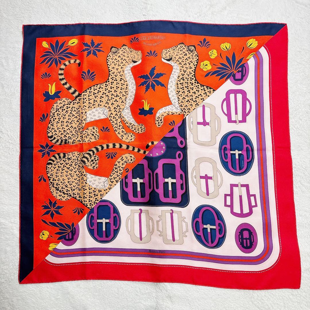 極美品】エルメス カレ90 モダンなレオパード 切替 シルクスカーフ