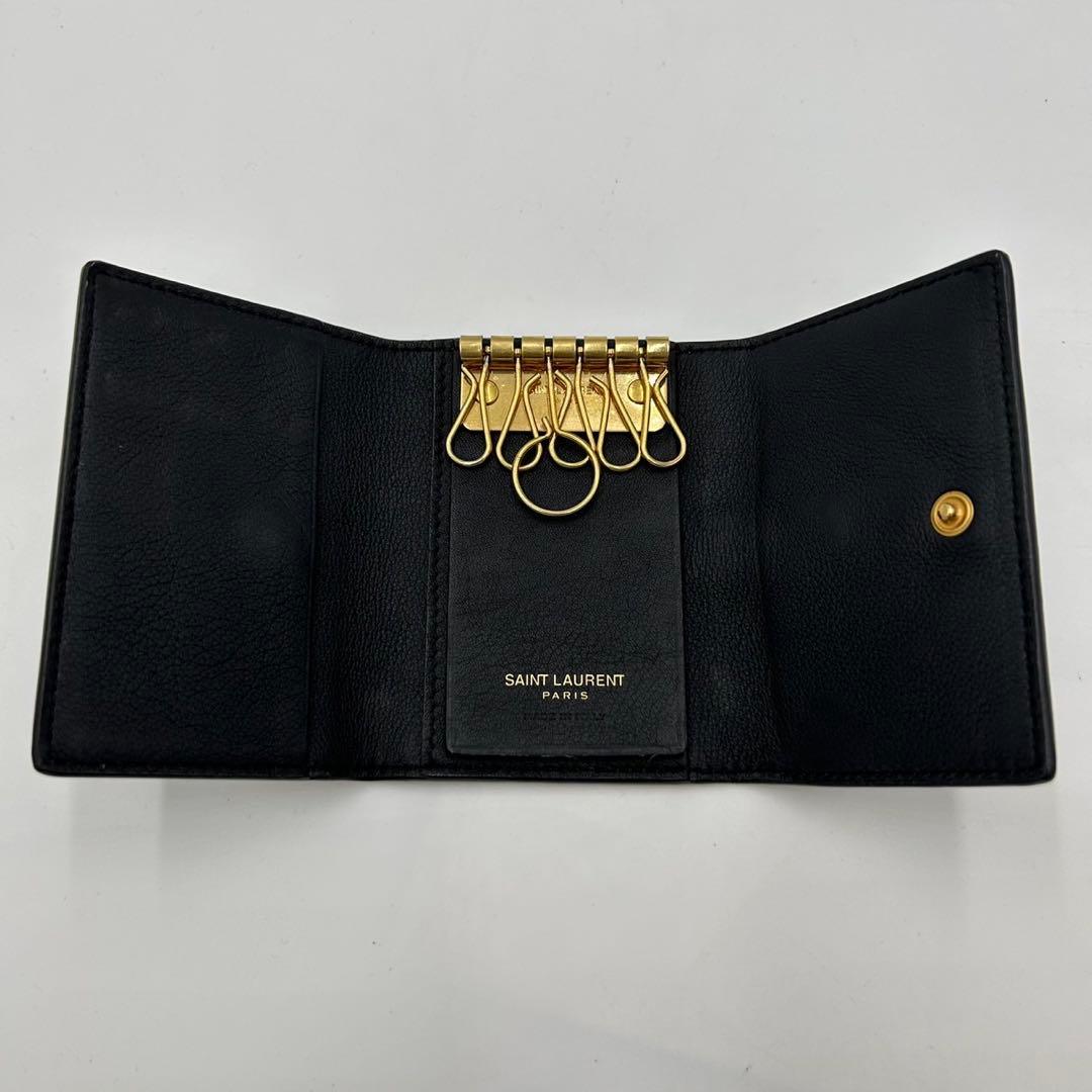 【美品】サンローラン　キーケース　6連　カサンドラ　ロゴ　レザー　ブラック