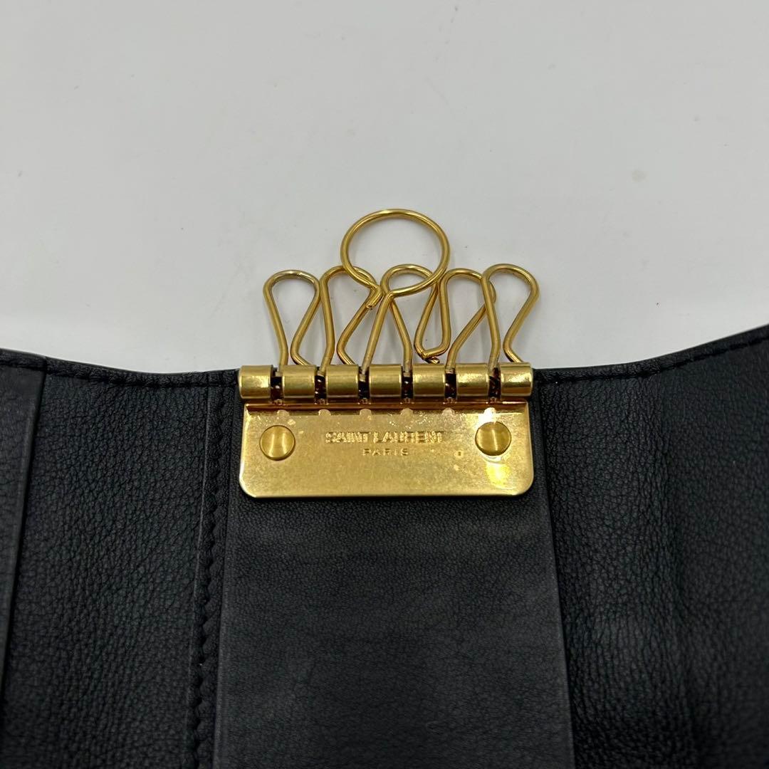 【美品】サンローラン　キーケース　6連　カサンドラ　ロゴ　レザー　ブラック