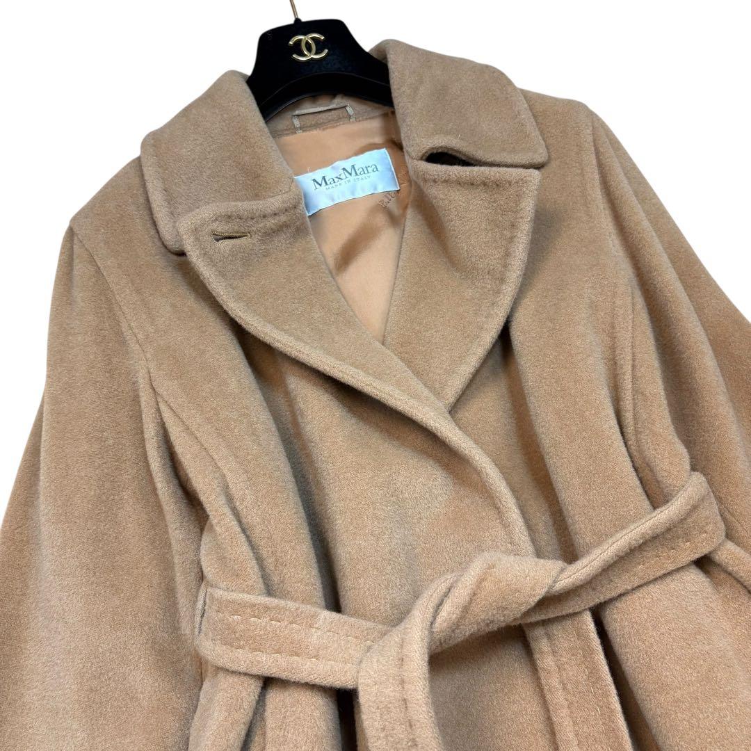 美品 マックスマーラ 白タグ カシミヤ ベルテッドコート キャメル