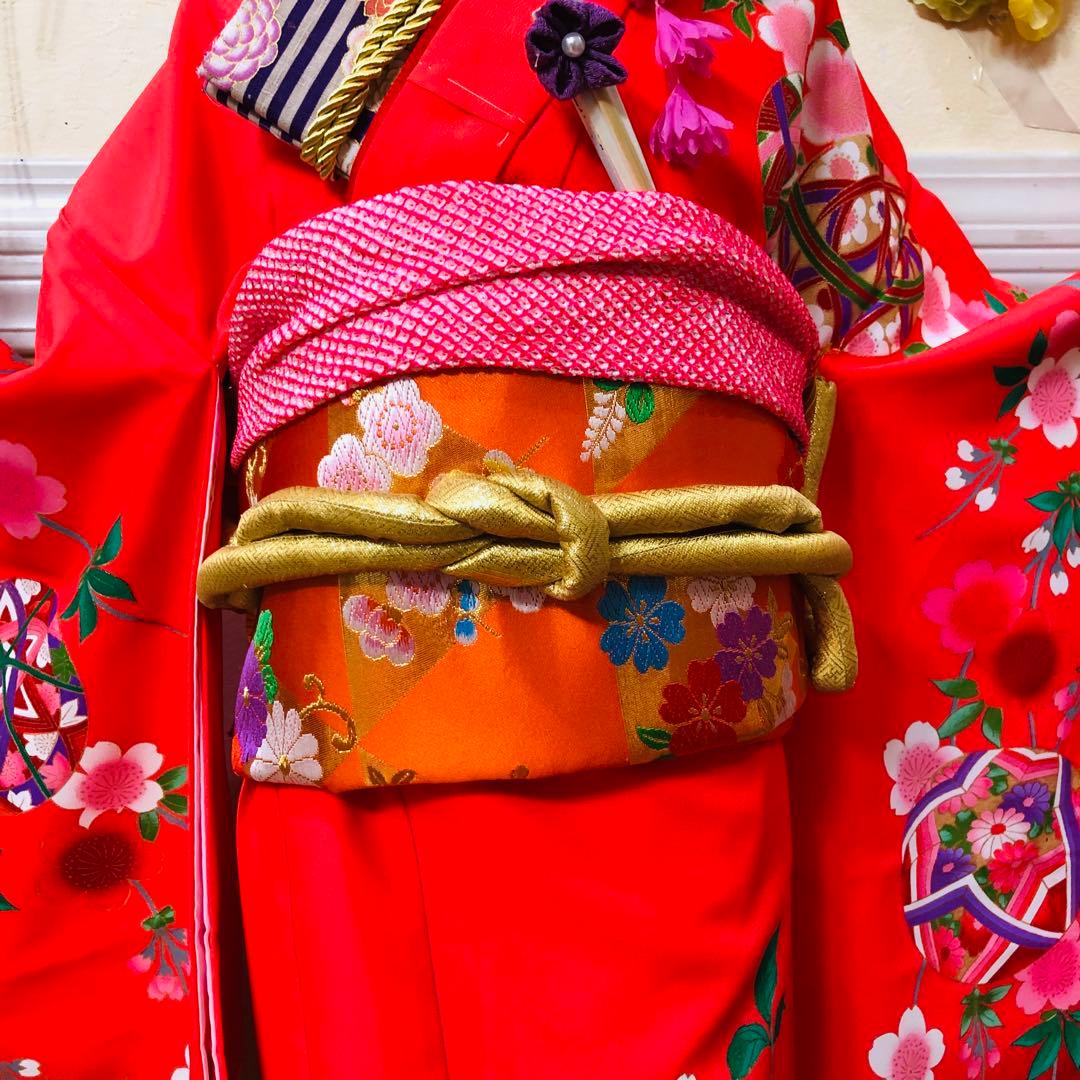 豪華7歳完全フルセット⭐︎未使用しつけ糸付き人気赤地暈し手毬花金彩煌びやか逸品