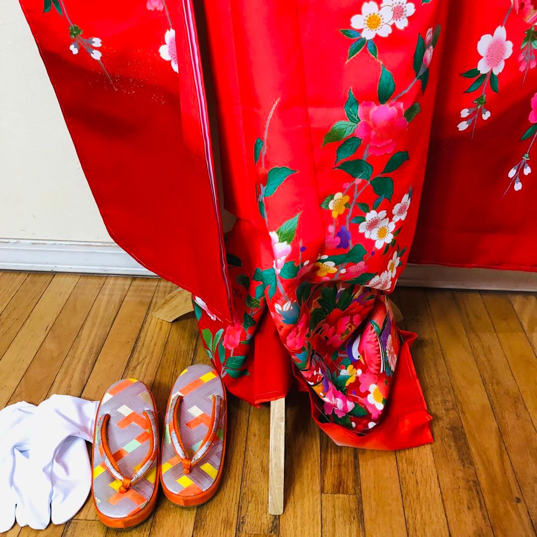 豪華7歳完全フルセット⭐︎未使用しつけ糸付き人気赤地暈し手毬花金彩煌びやか逸品