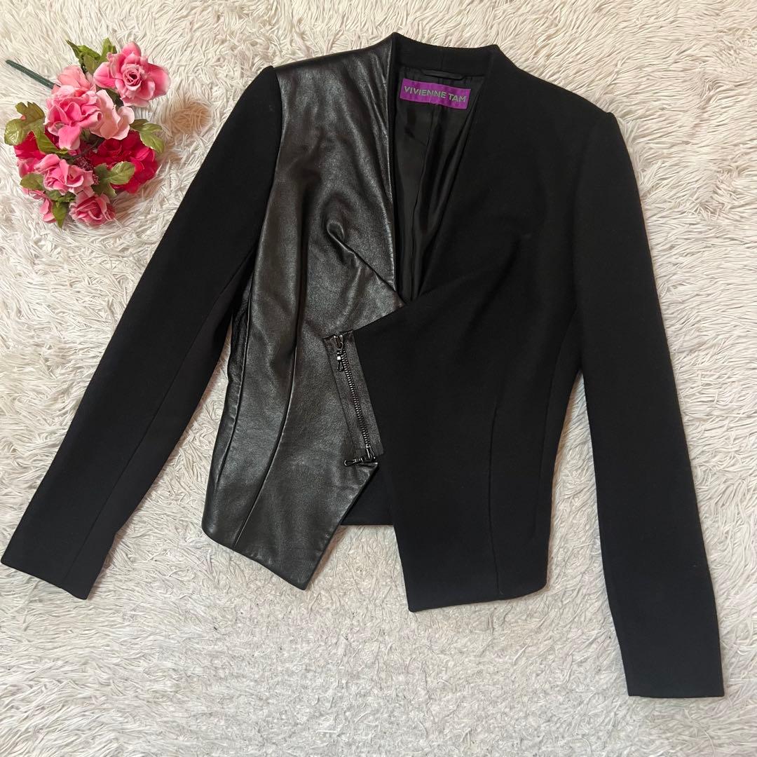 VIVIENNE TAM ヴィヴィアンタム ウールラムレザージャケット ブラック