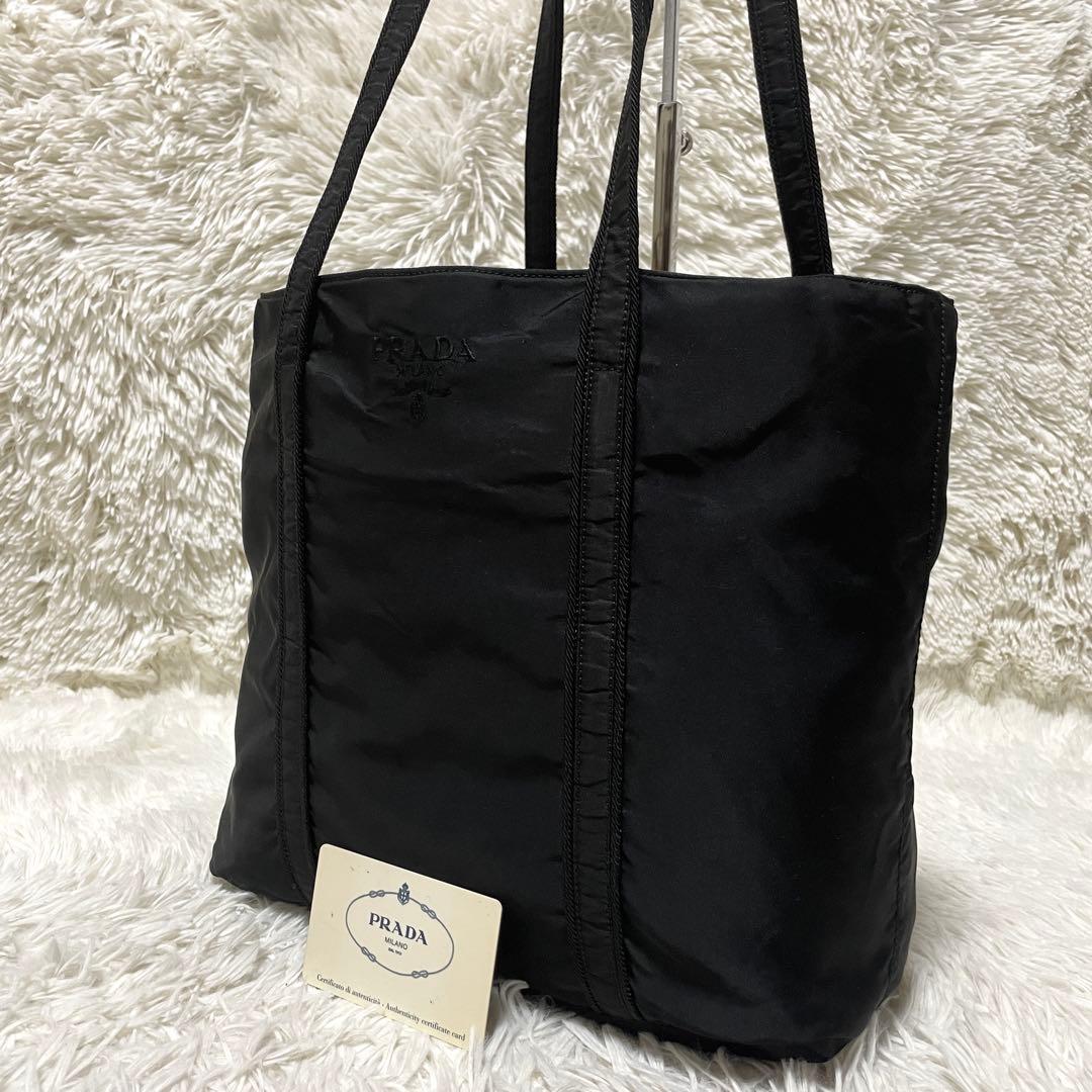 【良品】PRADA プラダ　トートバッグ　ナイロン　ブラック　黒　刺繍　肩掛け PRADA（プラダ） トートバッグ ナイロン ショルダーバッグ 黒 ブラック