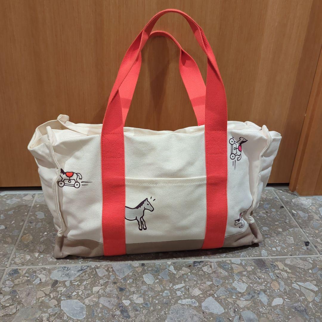 たあ　HERMES マザーズバッグ クリーム/赤 動物イラスト付き たあ HERMES マザーズバッグ クリーム/赤 動物イラスト付き たあ様専用