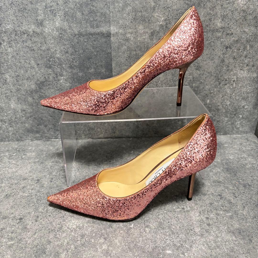 箱・袋付未使用】ジミーチュウ グリッターパンプス ピンクゴールド