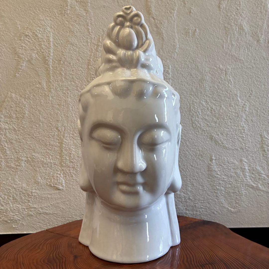 ✴︎ヴィンテージ✴︎古美術　台湾製　白磁　観音様　仏頭　高さ約33cm ✴︎ヴィンテージ✴︎古美術 台湾製 白磁 観音様 仏頭 高さ約33cm