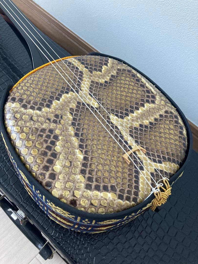 沖縄三味線　蛇皮　ケース付き　三板　工工四集