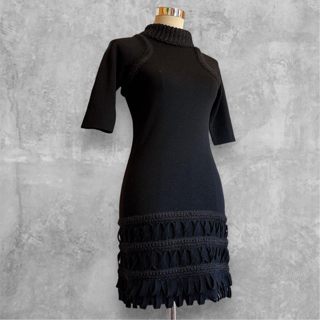 エルマンノシェルヴィーノ ニットワンピース ブラック 40 イタリア製