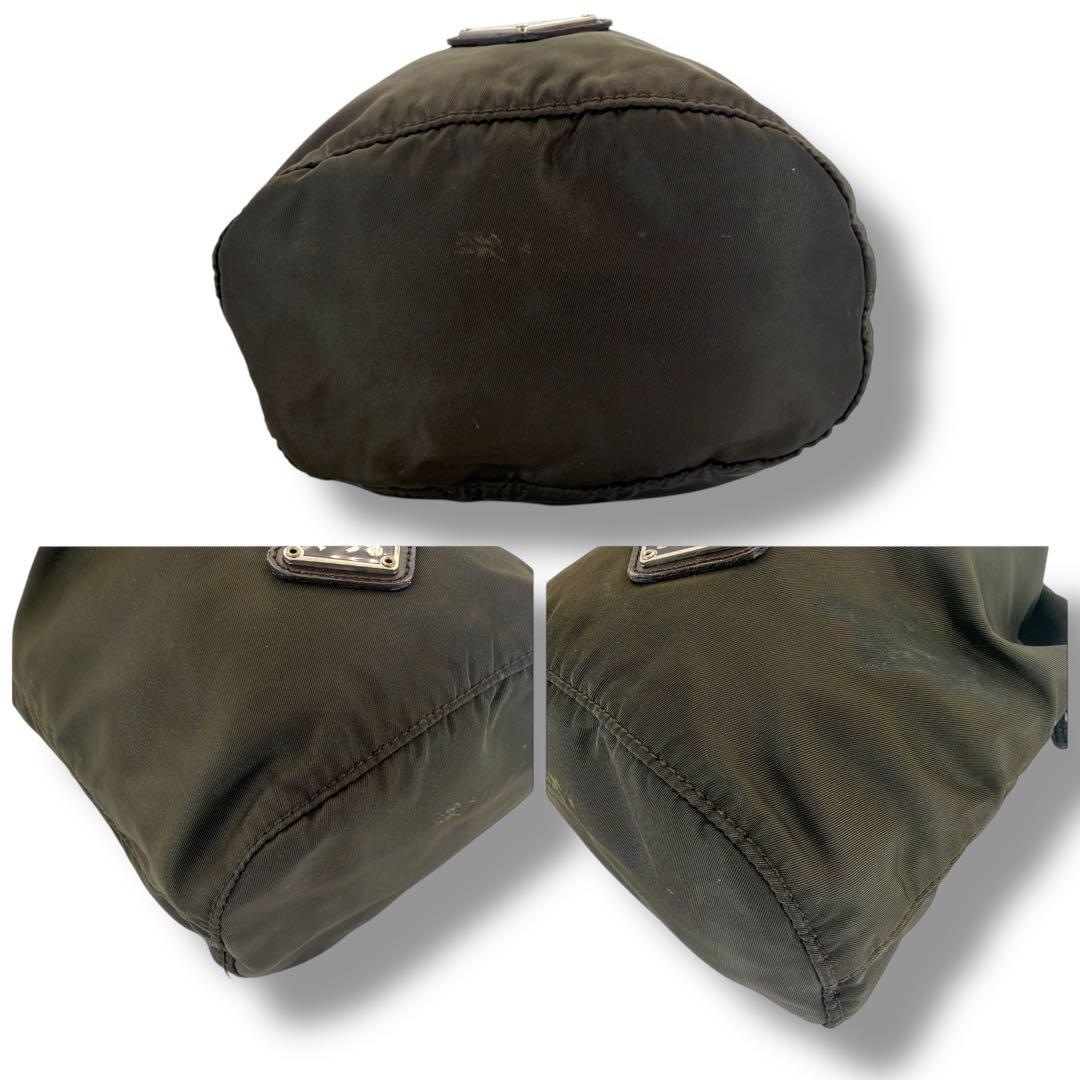 良品 PRADA 巾着ポーチ カーキ ヴィンテージ ナイロン 三角ロゴ - メルカリ