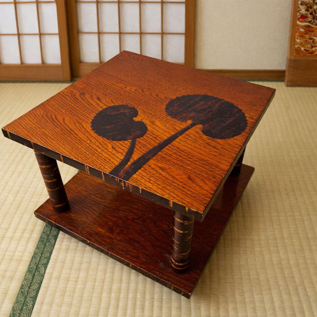 美品】伝統工芸 樺細工（桜皮細工） 飾り棚 和家具 二段花台 サイド