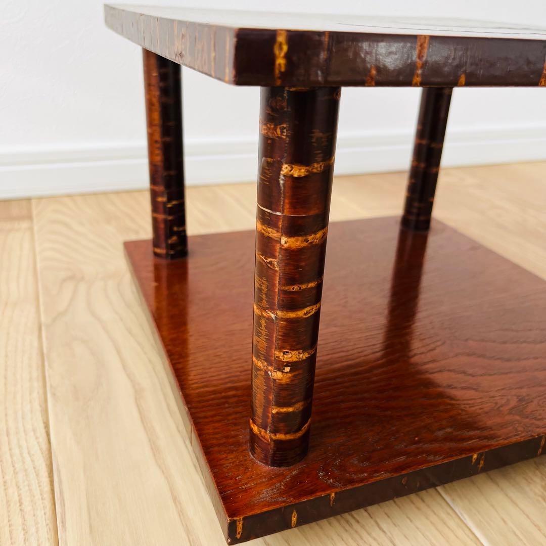 美品】伝統工芸 樺細工（桜皮細工） 飾り棚 和家具 二段花台 サイド