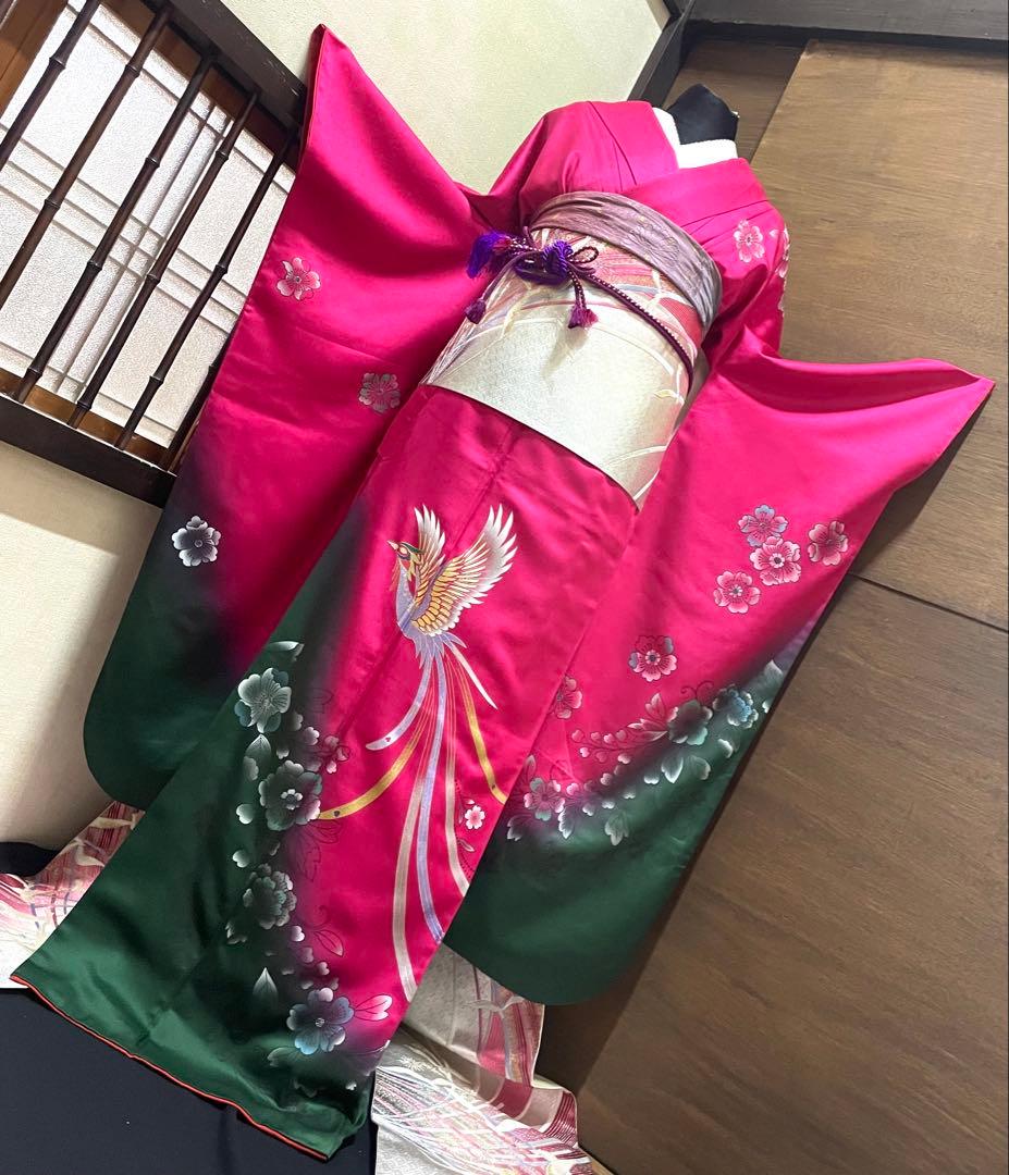 振袖 フルセット6点M〜Ｌ花鳥文　辻が花　暈し染め　金銀彩　正絹 振袖 フルセット6点M〜L花鳥文 辻が花 暈し染め 金銀彩 正絹 楽天市場