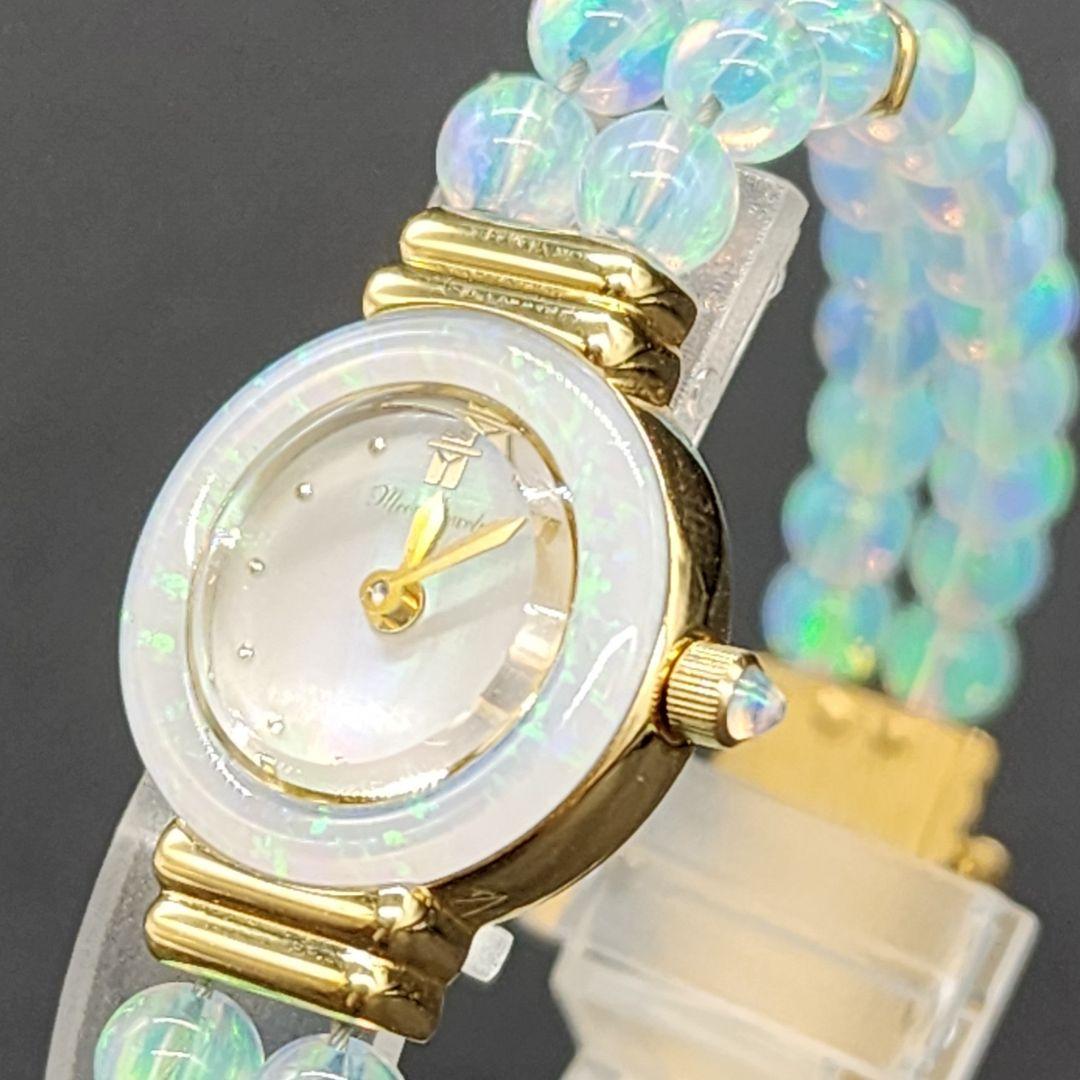 美品 】 京セラオパール 腕時計 新品電池 ゴールド シェル文字盤 青緑