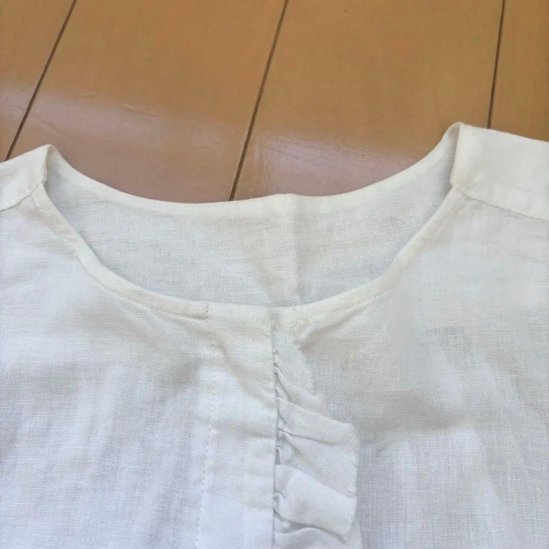 kagure かぐれ コットンリネンワッシャーフリルブラウス ノーカラー