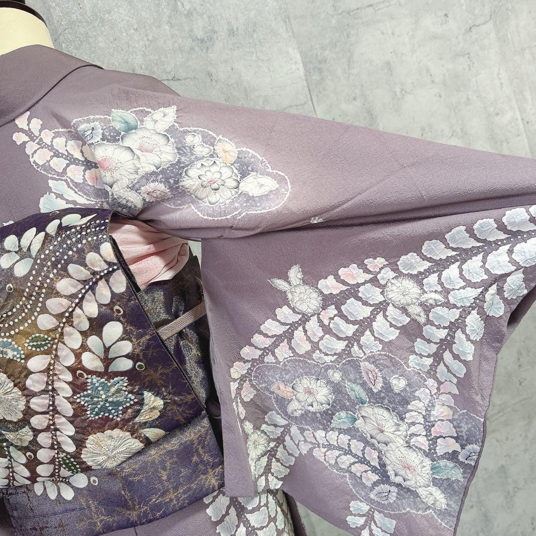訪問着フルセット　辻ヶ花　翠山工房　着物　正絹　薄紫　華やか　大人可愛い