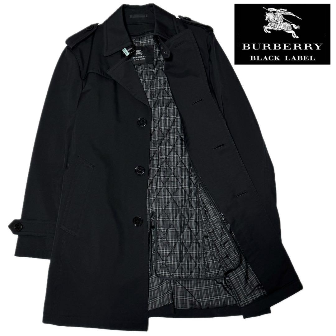 バーバリーブラックレーベル キルティングライナー付きシングルトレンチコート M黒 バーバリーブラックレーベル トレンチコート ノバチェック