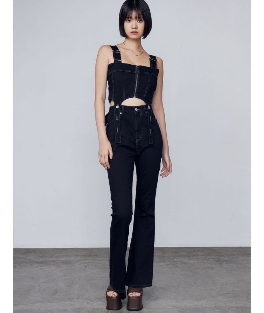 EMODA コルセットハングデニムサロペット S ブラック EMODA（エモダ） EMODA(エモダ）コルセットハングデニムサロペット