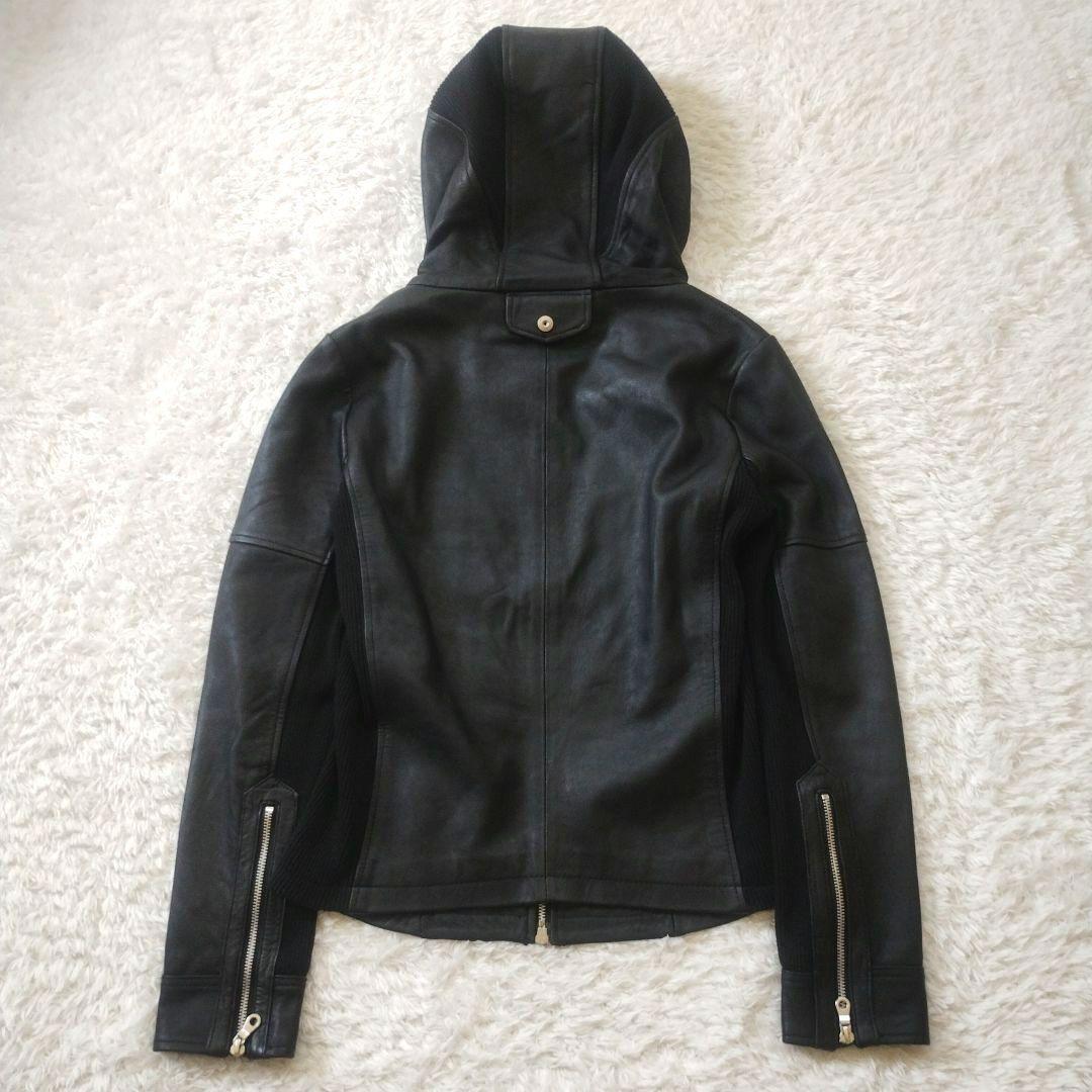 美品✨NO ID. ラムバフィングフーデッドBLZ レザージャケット M 黒