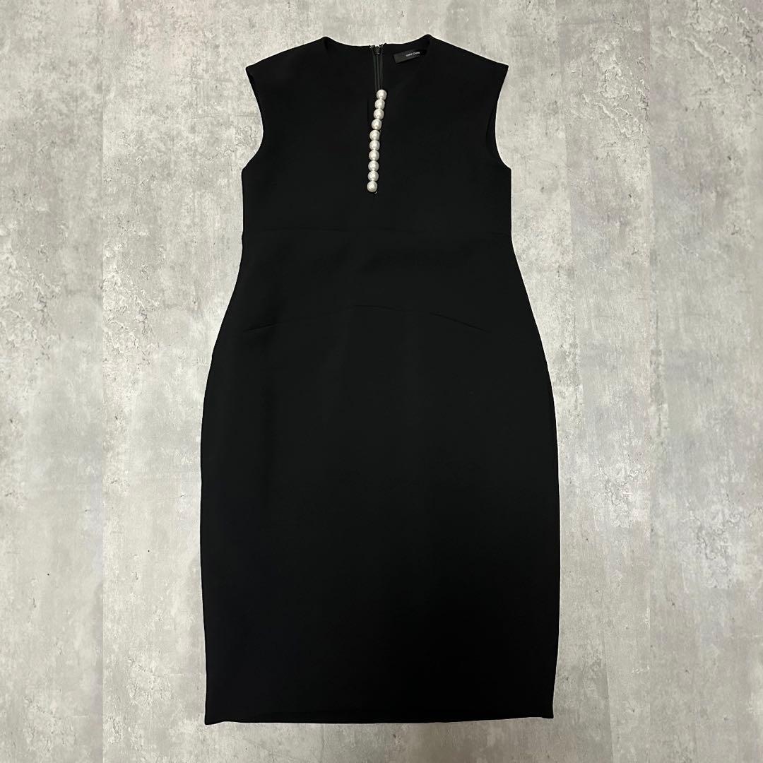 YOKO CHAN パールデザイン ノースリーブ ワンピース ドレス ブラック