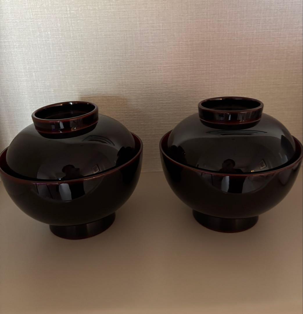 輪島塗 蓋付き汁椀 2客セット 赤黒 新品未使用