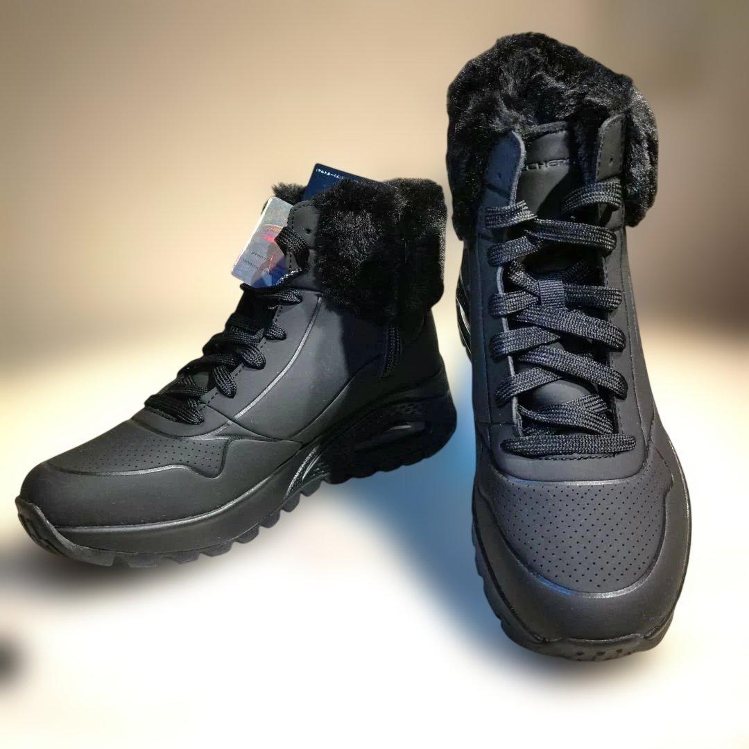 新品24.5cm]スケッチャーズ ハイカットスニーカー サイドジップ 黒