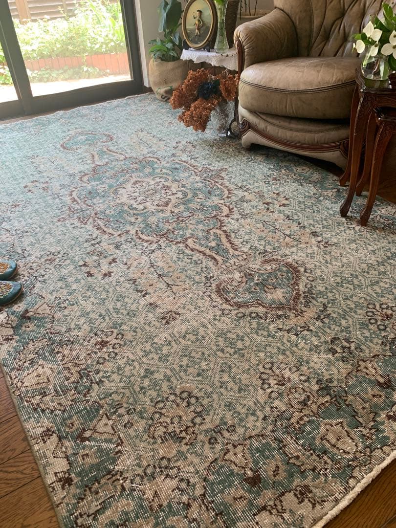 超大判 269×150宝石メダリオン ピーコックグリーン トルコヴィンテージ