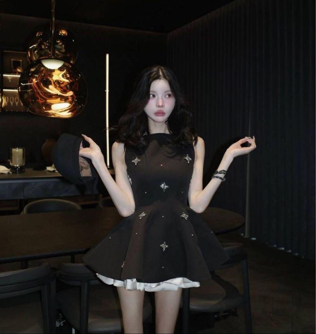 新品タグ付 ダーリッチ ビジューフレアバルーンミニドレス フリー