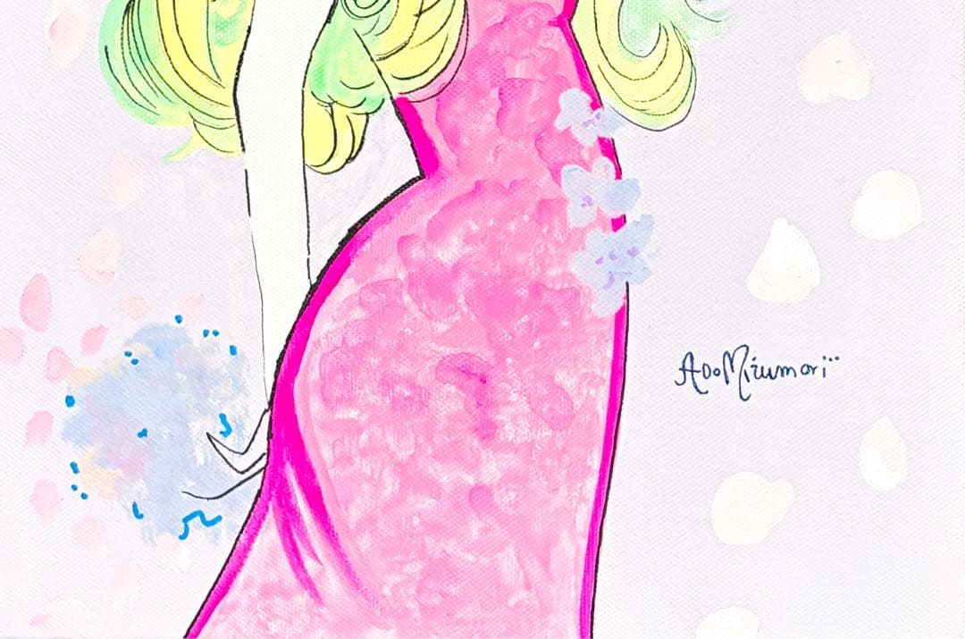 F4号】手描き油彩 水森亜土 サイン 額縁 未使用額 人気作品 絵画 女性