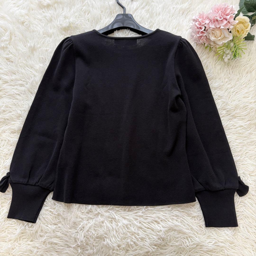 袖リボン レースアップ 40 エムズグレイシー カットソー 薄手ニット 黒