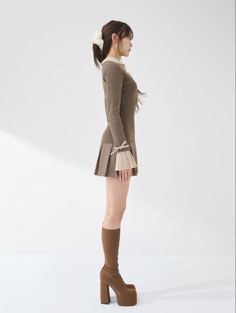 Darich ダーリッチ シャツドッキングプリーツミニワンピース MOC モカ