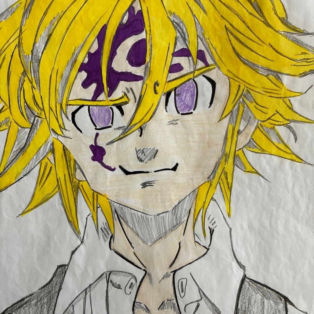 アニメキャラクター手描きイラスト A4サイズメリオダス - メルカリ