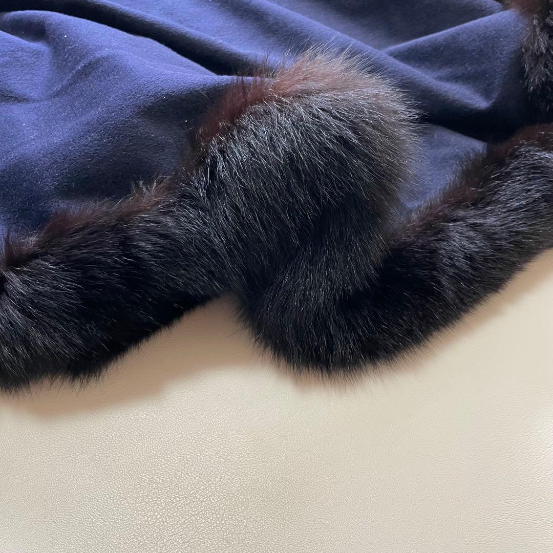 Riccardo Prisco ピュア カシミヤ ネイビー ファー付き ポンチョ