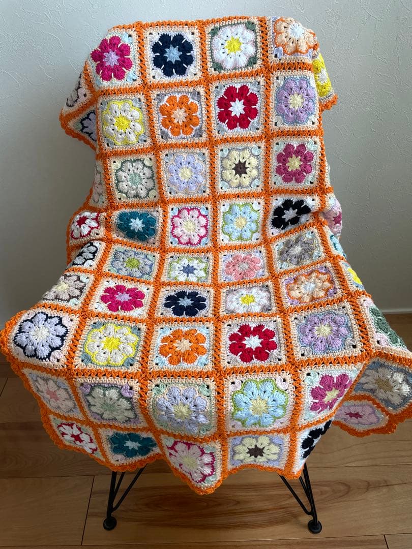 アフリカンフラワーモチーフ編み マルチカバー ブランケット 膝掛け