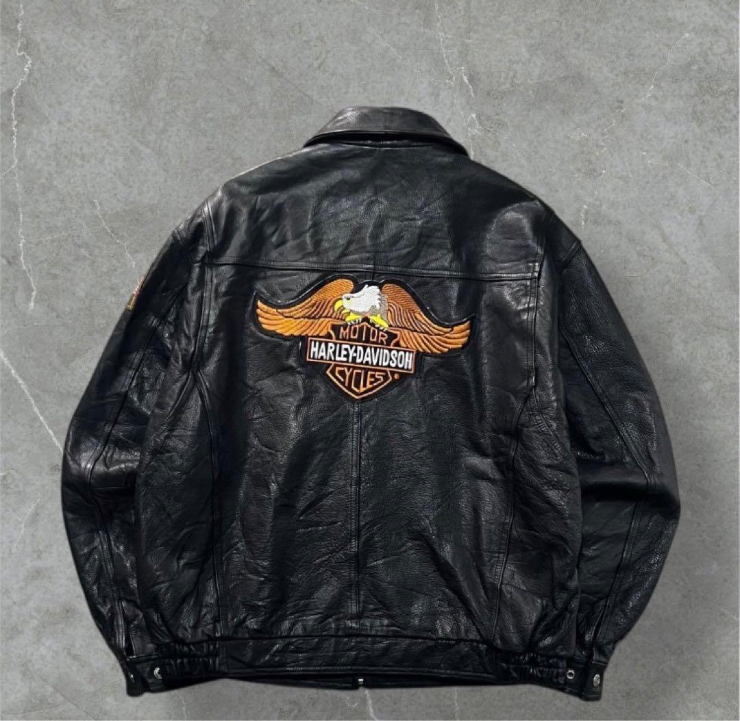 WILSONS本革ハーレーカスタム刺繍イーグルワッペンレザージャケットL古着
