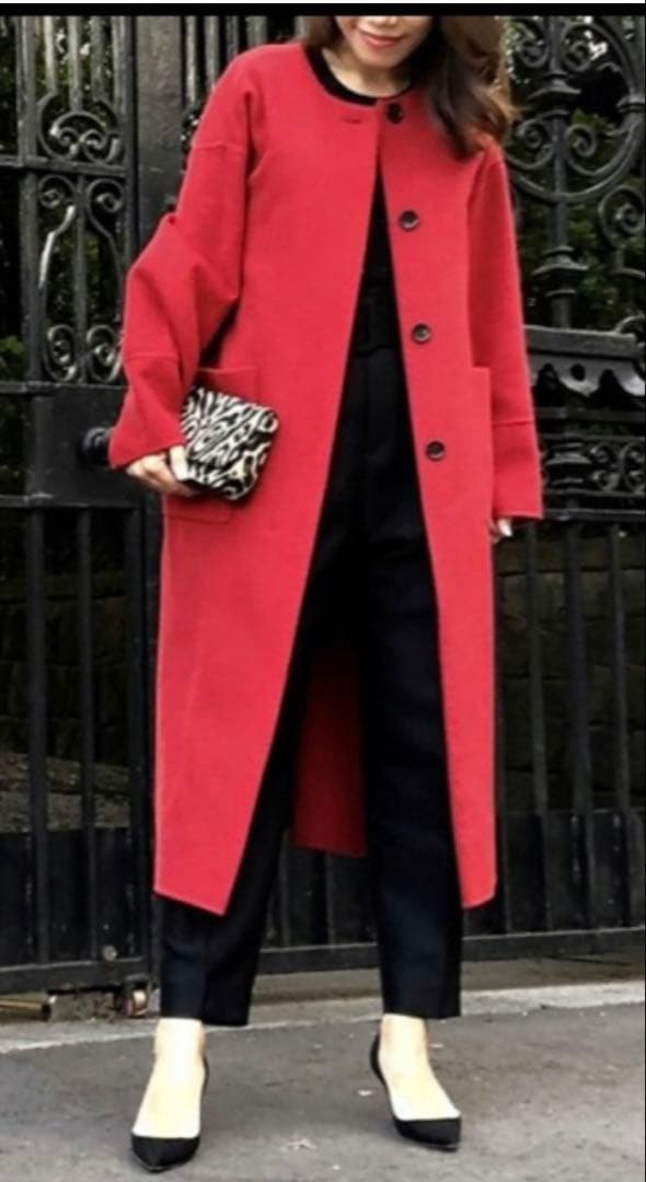 ESTNATION レッド ロングコート ESTNATION エストネーション ウール ベルテッドロングコート 赤レッド